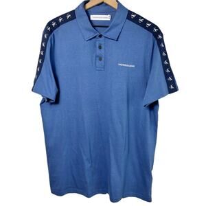 CALVIN KLEIN JEANS BLUE WHITE MEN POLO SHIRT SIZE LARGE BUTTON UP 100% COTTON